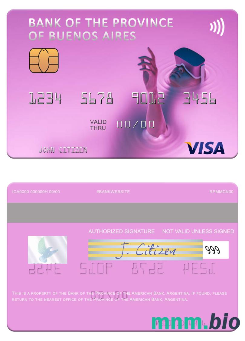 Argentina Bank of the Province of Buenos Aires przykład karty visa w formacie PSD